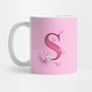 S Letter Personalized, Pink Minimal Cute Design, Birthday Gift, Christmas Gift Mug